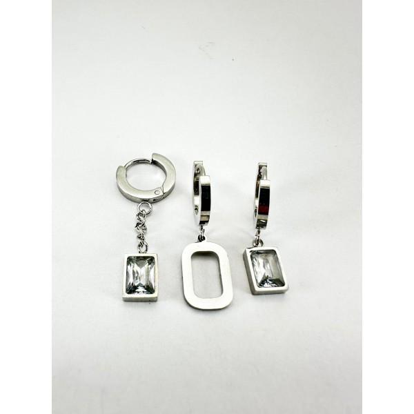 Gümüş Taş Detaylı Üçlü Küpe